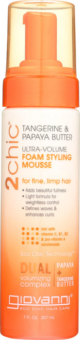 GIOVANNI 2Chic Mousse de Volumen Máximo, botella para volumen inmediato en cabello fino.