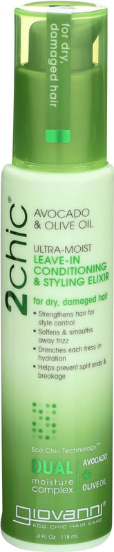 GIOVANNI 2chic Ultra-Moist Elixir, botella frontal para control del encrespado.