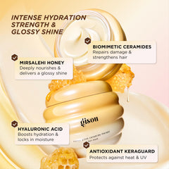 Gisou Honey Gloss Ceramide Therapy Mask with bee garden oil blend nourishes from roots to tips.