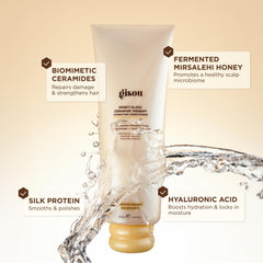 Gisou conditioner being dispensed from a pump for easy application and detangling prep.