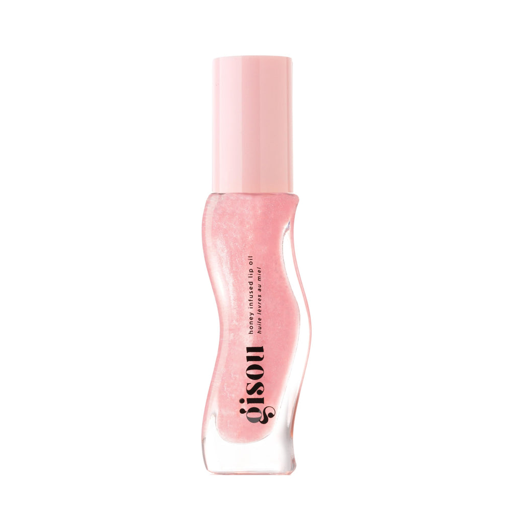 Gisou Honey Infused Lip Oil bottle close-up for intense hydration and glossy shine.
