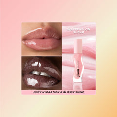 Wand of Gisou Lip Oil highlighting nourishing ingredients for lips.