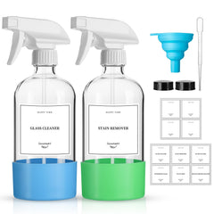 GIVAMEIHF 2-pack glass spray bottles with translucent glass and clear labeling