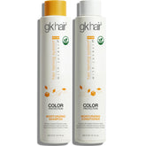 GK Hair shampoo bottle close-up highlighting sulfate-free formula for color-treated hair.