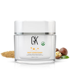 GK HAIR vegan deep conditioning mask jar with rich cream for deep hydration.