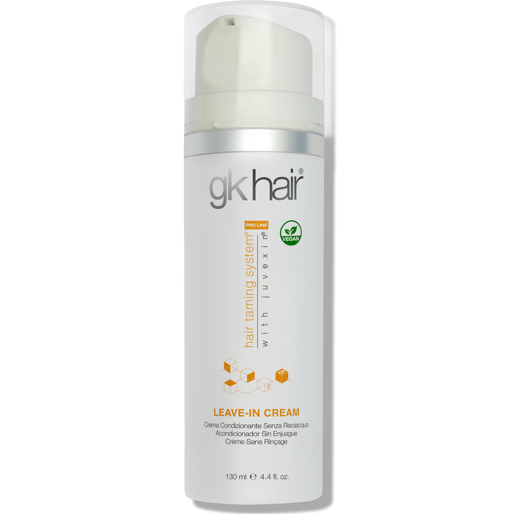 GK HAIR vegan leave-in conditioner bottle front improves detangling and frizz control
