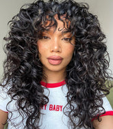 GKtineke Curly Wig 20-inch bangs front view, voluminous curls for everyday styling