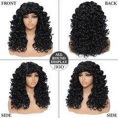 GKtineke Curly Wig 20-inch bangs side view, natural flow and movement