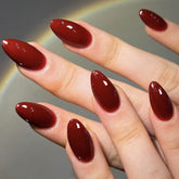 GLAMERMAID Cherry Red press-on nails in almond shape with jelly shine for salon‑quality manicure