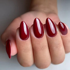 GLAMERMAID dark red press-on nails in almond shape for salon-like manicure at home