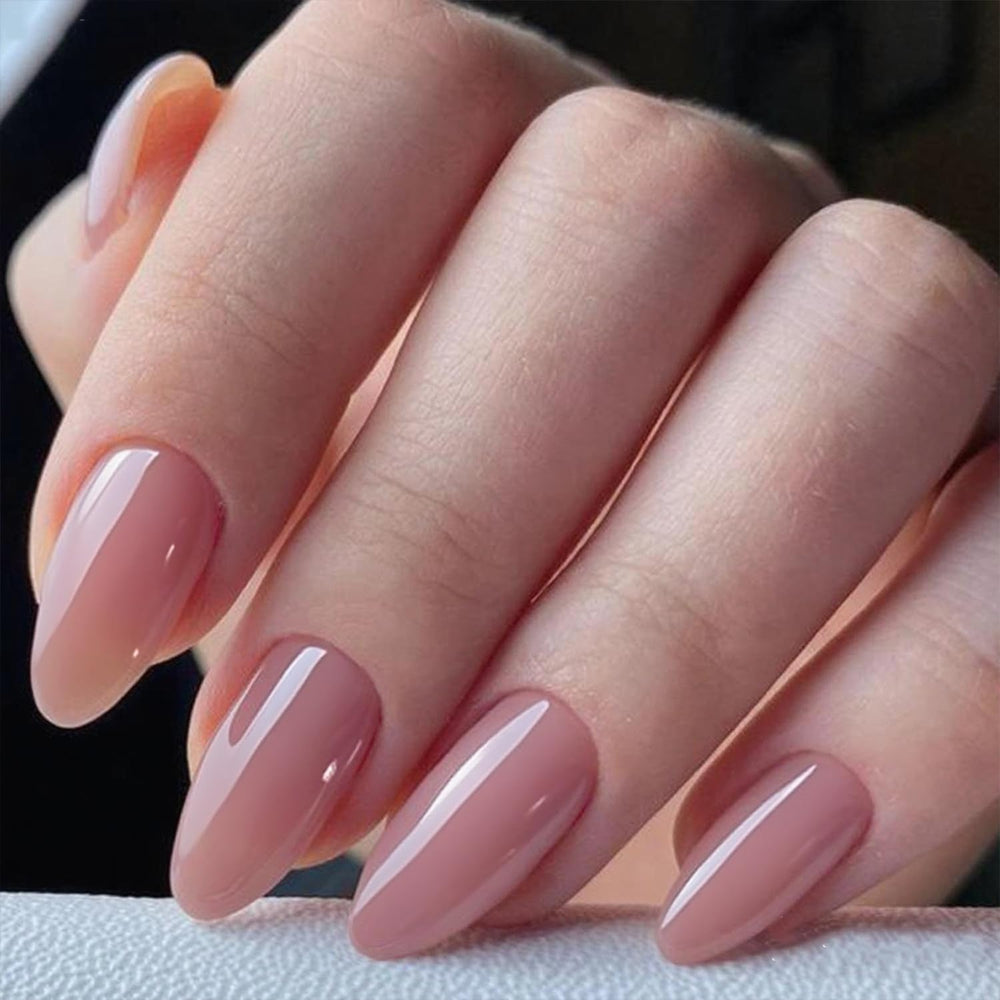 GLAMERMAID uñas postizas rosado suave, forma almendra corta, acabado brillante para uso diario