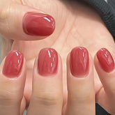 GLAMERMAID uñas postizas presionadas rojas cortas squoval con acabado gel brillante
