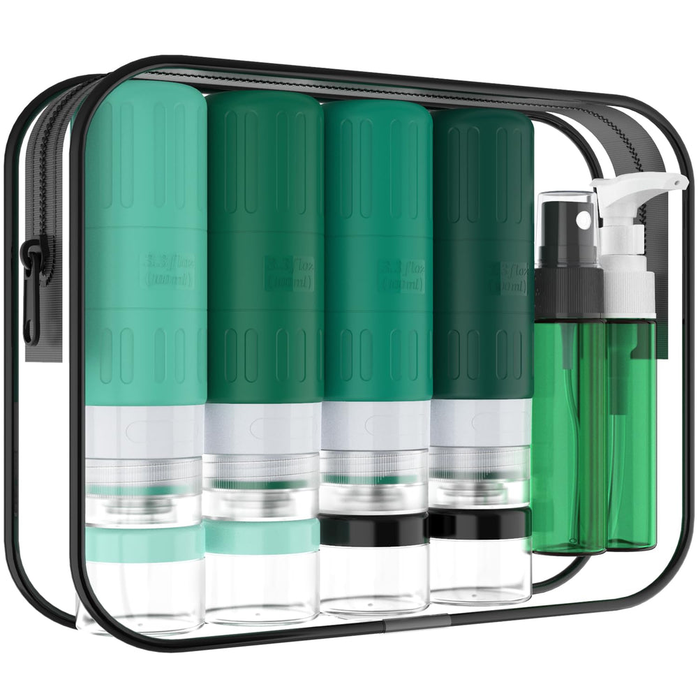 GLAMFIELDS travel bottles kit for shampoo and conditioner, compact and organized on the go.