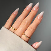 Glamnetic Frosted Chai ombre nails in medium almond shape for a salon-quality manicure.