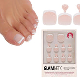 Glamnetic uñas postizas dedo Frances blanco con brillo, ideal para pedicura en casa.