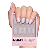 Glamnetic uñas postizas lilas gris corto squoval para look elegante y diario.