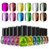 Glamonade esmalte metálico 12 colores con acabado cromado de alto brillo.