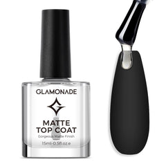 Glamonade Matte Top Coat bottle glistening, delivering a clear matte finish for any manicure.