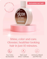 Close-up of Glaze Super Gloss on hair for radiant shine