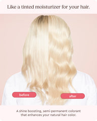 Glaze Supergloss applied to hair for instant color and hydration.