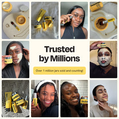 Gleamin mask on face demonstrates even skin tone and refined pores