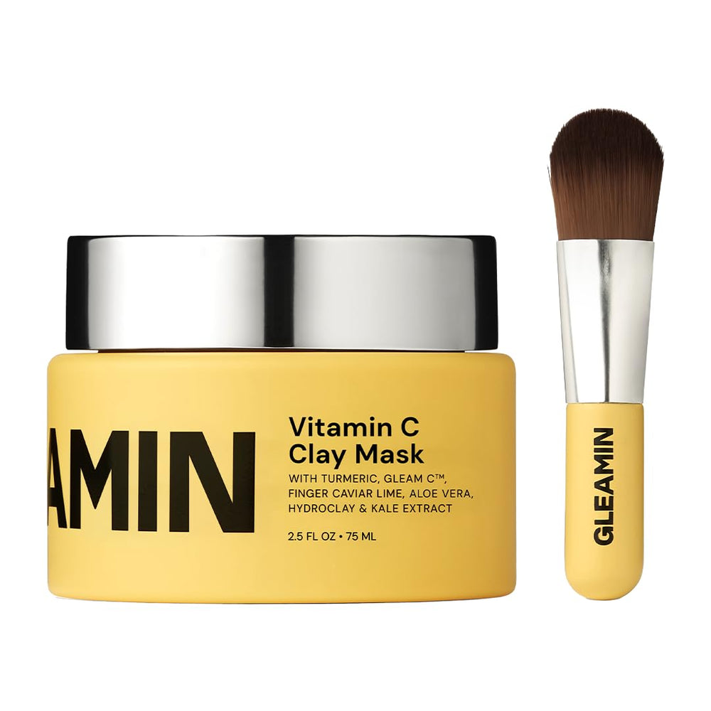 Gleamin Vitamin C Clay Mask jar close-up highlighting brightening and pore refining