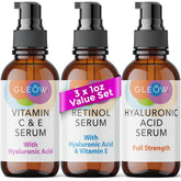 GLEOW suero retinol, botella, aplicación suave para piel más tersa.