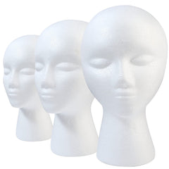 GliSun three-pack foam wig heads for versatile wig display and storage.