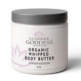 Glimmer Goddess whipped body butter jar close-up showing creamy hydration.