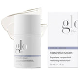 Glo Skin Beauty Restorative Cream jar closeup showing rich hydration for dry skin