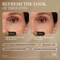 GLO24K under-eye puffiness improvement tool for smoother, awake-looking eyes.