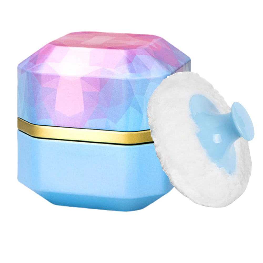 Glooyoderr blue powder puff container for on-the-go touch-ups