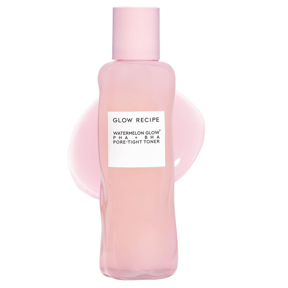 Glow Recipe PHA + BHA toner bottle close-up for smooth, hydrated skin.