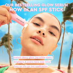 Roll-on sunscreen stick application for quick, mess-free coverage with Glow Recipe.