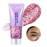 Go Ho pink face glitter gel on skin creates vibrant holographic shine for festival looks.