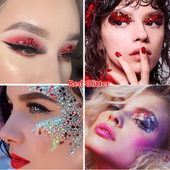 Go Ho red face glitter around the eye area delivers luminous shimmer.
