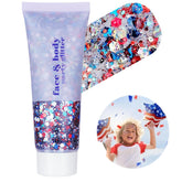 Go Ho red white blue face glitter gel for a bold 4th of July look that lasts