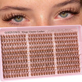 Goddvenus Brown lash clusters in soft glam, 300pc, 10-16mm for natural daily wear.