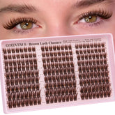 Goddvenus brown wispy lash clusters close-up for natural seamless blend.