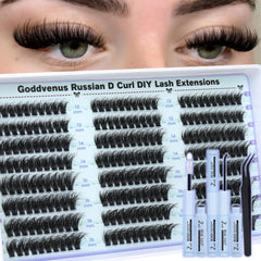 Goddvenus lash clusters kit with varied 12mm, 14mm, and 16mm lengths for versatility