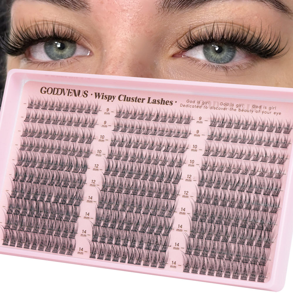 Goddvenus Lash Clusters Wispy 9-14mm natural look with seamless blend for day-to-night wear.