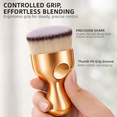 GoERTI multipurpose kabuki works with foundation, bronzer, concealer, powder, and self-tanner.