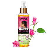Goiple Aceite para Trenzas, botella vertiendo, hidrata el cabello y facilita la aplicación.