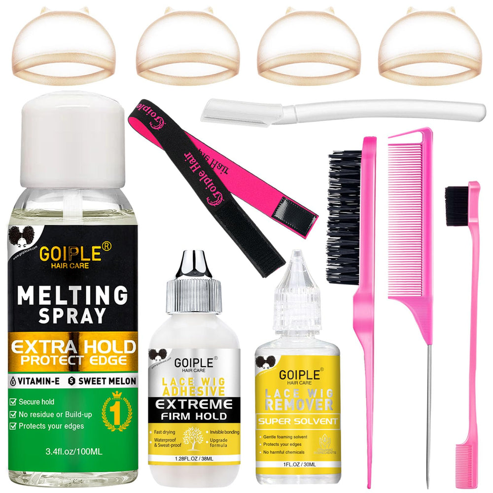 Goiple lace melting spray in a fine mist for a natural front lace finish.