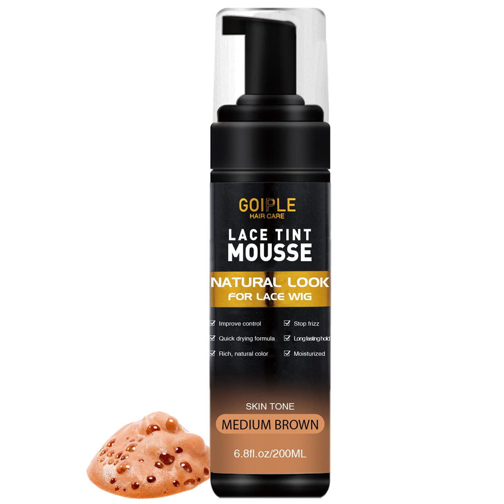 Goiple Lace Tint Mousse bottle pour—fast-drying, even coverage for wigs.