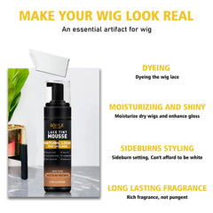 Goiple Lace Tint Mousse medium brown on lace wig—natural blend.