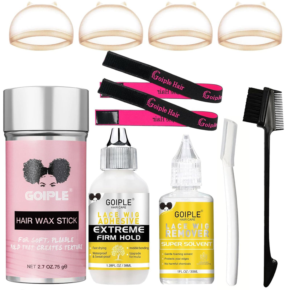 Goiple lace wig glue kit contents provide secure lace front adhesion.
