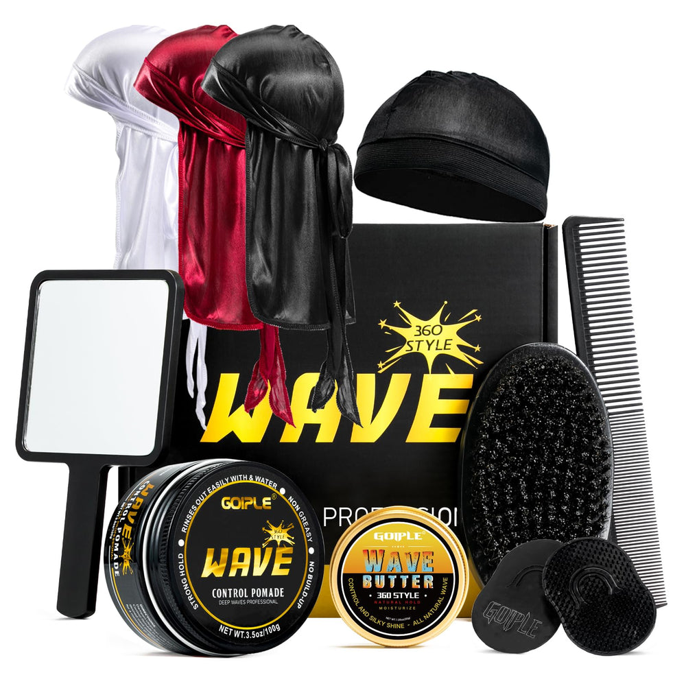 Goiple Wave Pomade para Hombres, envase y aplicación para ondas definidas.