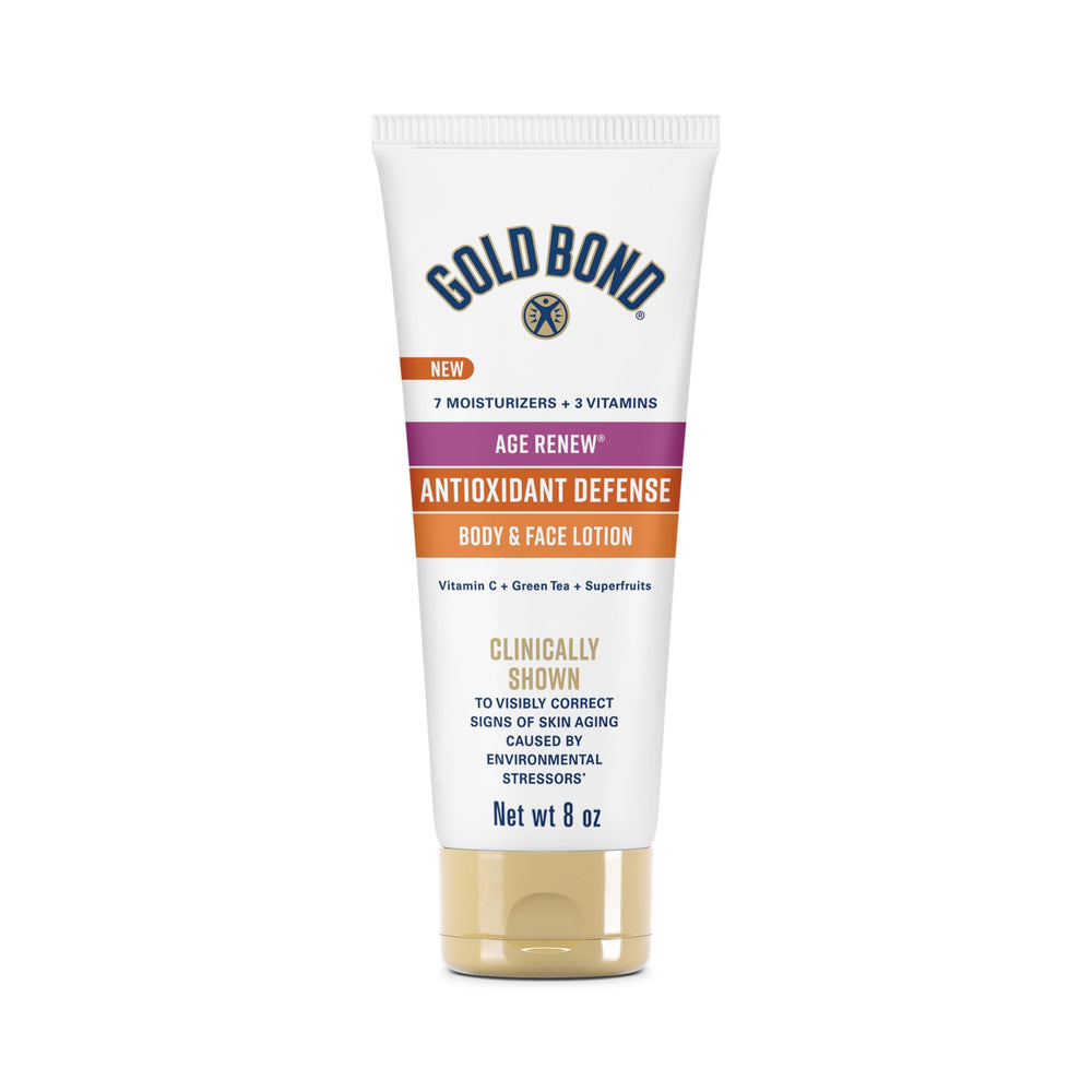 Gold Bond Age Renew lotion bottle for daily facial and body hydration.
