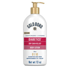 Gold Bond Diabetics' Dry Skin Relief en botella con bomba para hidratar piel seca.